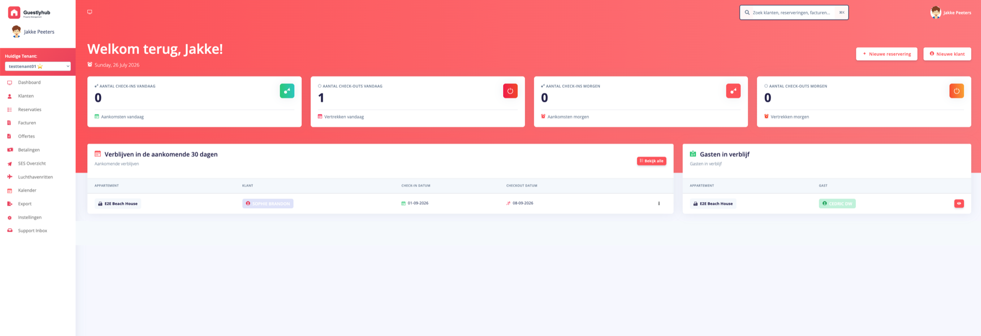 Guestlyhub dashboard showing the reservation calendar and bookings